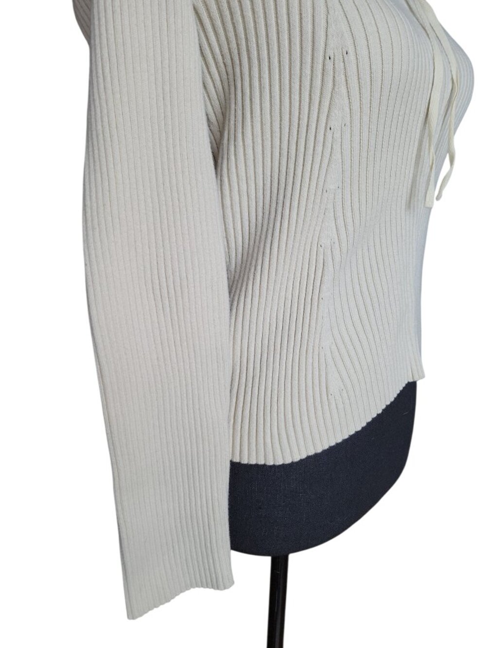 Ralph Lauren Cream Square Neck Lace Trim Ribbed Tie Front Shirt Women's Size M - Picture 6 of 9
